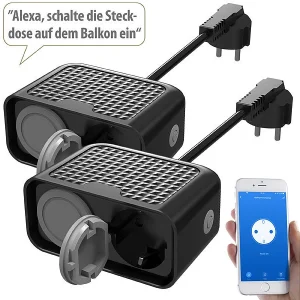 Luminea Home Control Doppelstecker:2er-Set Outdoor-WLAN-2-fach-Steckdosen Komp. Zu Alexa & Google Ass. 13