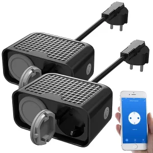 Luminea Home Control Doppelstecker:2er-Set Outdoor-WLAN-2-fach-Steckdosen Komp. Zu Alexa & Google Ass. 15