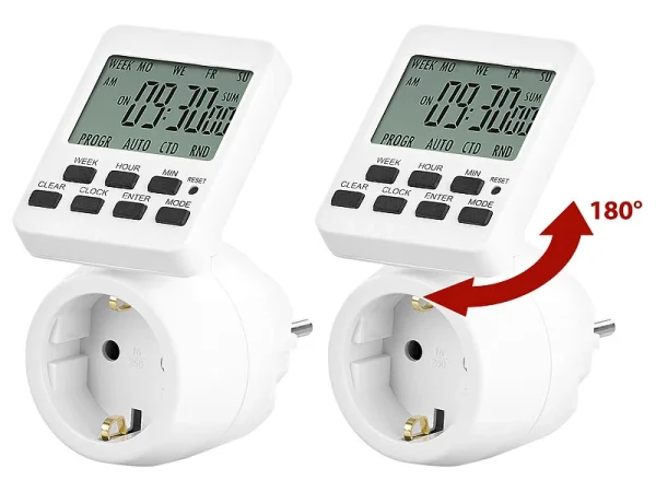 Revolt Steckdose Mit Timer:2er-Set Digitale Zeitschaltuhren Mit 180° Rotierbarem LCD-Display 1