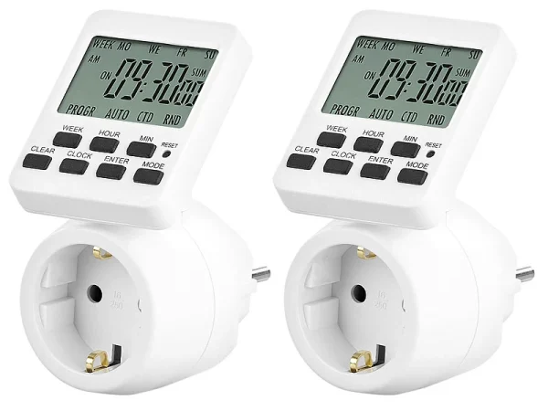 Revolt Steckdose Mit Timer:2er-Set Digitale Zeitschaltuhren Mit 180° Rotierbarem LCD-Display 3