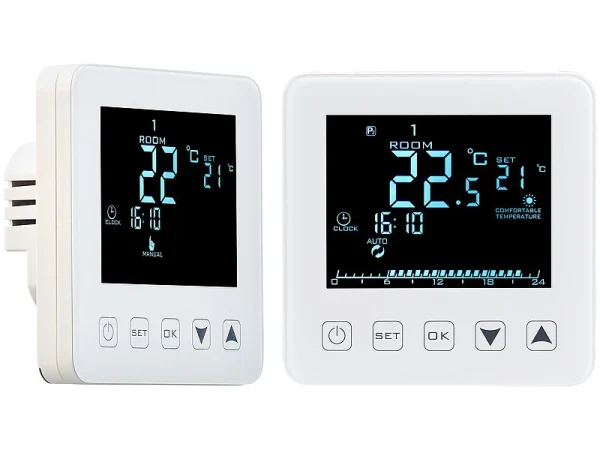 Revolt Raumthermostat Digital:2er-Set Wand-Thermostate Für Fußbodenheizung, LCD, Touch-Tasten 3