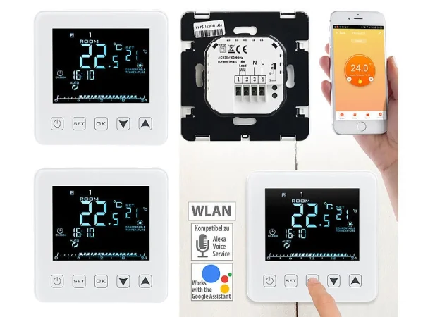 Revolt Elesion Thermostat:2er-Set WLAN-Thermostate Für Fußbodenheizungen, Für Siri, Alexa & GA 1