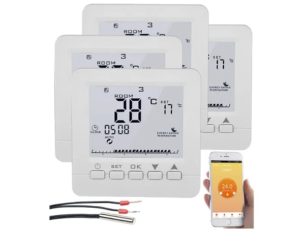 Revolt Raumthermostat:4er-Set WLAN-Thermostate Für Fußbodenheizung, Für Siri, Alexa & GA 3