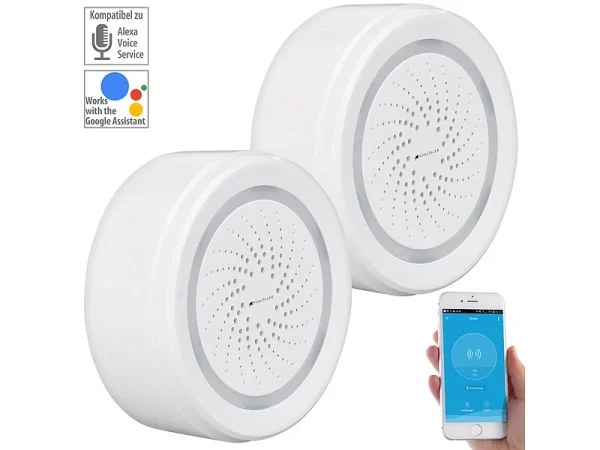 VisorTech Elesion Sirene:2er-Set Alarm-Sirene Mit WLAN & App, Komp. Zu Alexa & Google Assistant 3