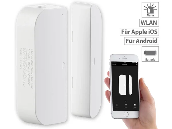 Luminea Home Control Türsensor:WLAN-Tür & Fensteralarm, Sicherung, Komp. Zu Alexa & Google Assistant 1