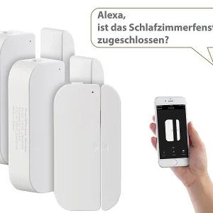 Luminea Türkontakte:3er-Set WiFi Tür & Fensteralarm, Alexa Und Google Assistant Komp. 18