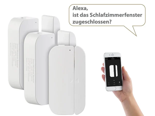 Luminea Türkontakte:3er-Set WiFi Tür & Fensteralarm, Alexa Und Google Assistant Komp. 4