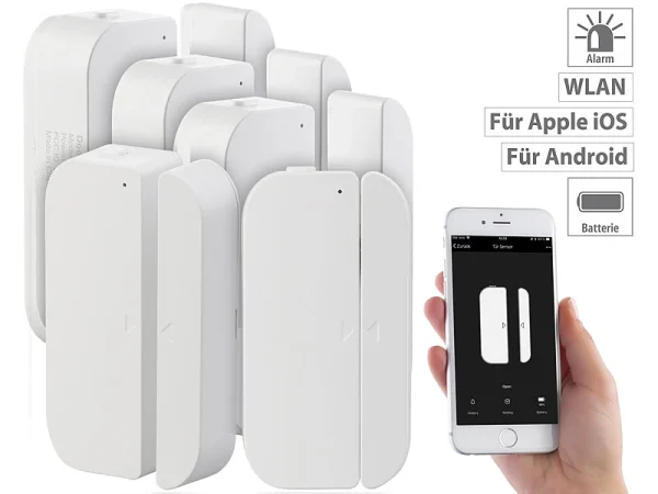 Luminea Fenstersensoren:5er-Set WiFi Tür & Fensteralarm, Alexa Und Google Assistant Komp. 1