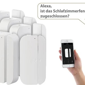 Luminea Fenstersensoren:5er-Set WiFi Tür & Fensteralarm, Alexa Und Google Assistant Komp. 19