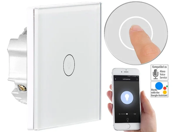 Luminea Home Control Lichttaster:Touch-Lichtschalter, WLAN, Kompat. Zu Siri, Alexa & Google Assistant 1