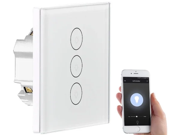 Luminea Home Control Touch Wechselschalter:Touch-Dreifach-Lichtschalter, Komp. Zu Amazon Alexa & Google Assistant 3