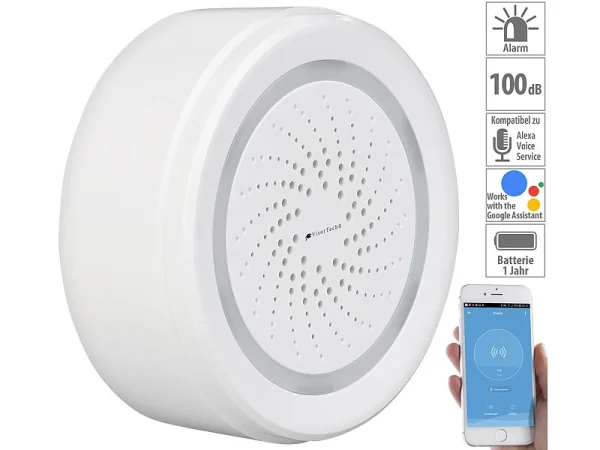 VisorTech Elesion Sirene:2er-Set Alarm-Sirene Mit WLAN & App, Komp. Zu Alexa & Google Assistant 12