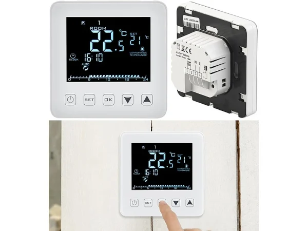 Revolt Heizungsthermostat Wand:Wand-Thermostat Für Fußbodenheizung, LCD, Touch-Tasten, Programmierbar 1