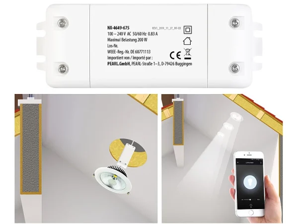 Luminea Home Control Siri Lichtschalter:3er-Set WLAN-Schalter Mit Dimmer, Für Siri, Alexa & Google Assistant 11