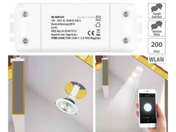 Luminea Home Control Siri Lichtschalter:3er-Set WLAN-Schalter Mit Dimmer, Für Siri, Alexa & Google Assistant 10