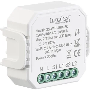 Luminea Home Control Smart Lichtschalter:2er-Set WLAN-Unterputz-2-Kanal-Lichtschalter Mit App & Sprachsteuerung 8