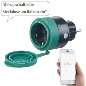 Luminea Home Control WLAN Aussensteckdose:Outdoor-WLAN-Mini-Steckdose, Für Alexa, Siri & Google Assistant, 16 A 12