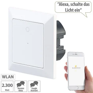 Luminea Home Control WiFi-Lichtschalter Alexa:Lichttaster Mit WLAN, App, Kompat. Zu Siri, Versandrückläufer 10