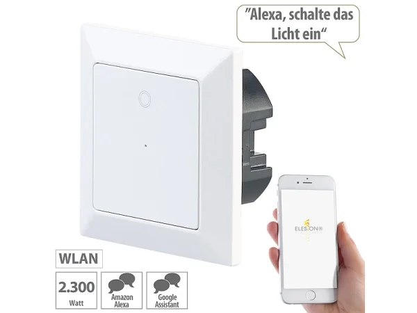 Luminea Home Control WiFi-Lichtschalter Alexa:Lichttaster Mit WLAN, App, Kompat. Zu Siri, Versandrückläufer 3