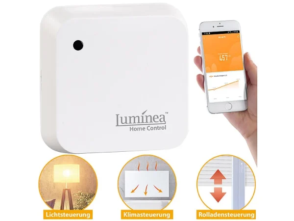 Luminea Home Control Lichtsensor Alexa:4er-Set Wetterfeste WLAN-Licht- & Dämmerungs-Sensoren Mit App, IP55 12