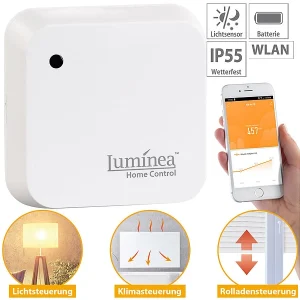 Luminea Home Control Lichtsensor Alexa:4er-Set Wetterfeste WLAN-Licht- & Dämmerungs-Sensoren Mit App, IP55 32