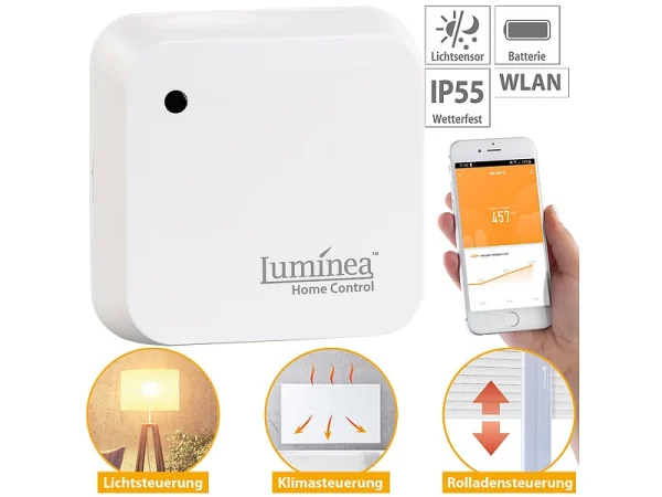 Luminea Home Control Lichtsensor Alexa:4er-Set Wetterfeste WLAN-Licht- & Dämmerungs-Sensoren Mit App, IP55 11