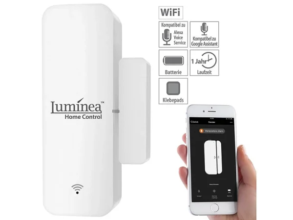 Luminea Home Control WLAN Fensterkontakt:5er-Set WLAN-Tür- & Fensteralarm Mit App, Für Alexa & Google Assistant 11