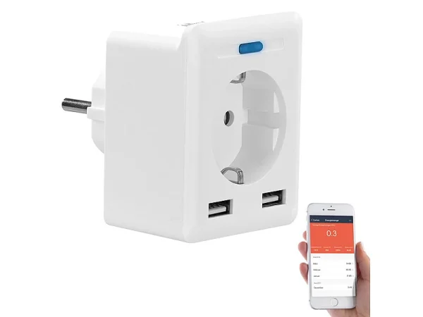 Luminea Home Control Steckdose Elesion:WLAN-Steckdose, 2 USB-Ports, App, Für Alexa, Google Assistant, Siri 3