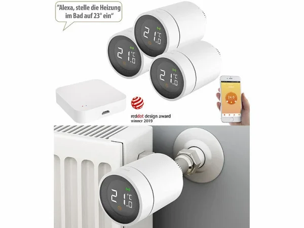 Revolt Thermostat:3er-Set Heizkörperthermostate Mit App, Sprachsteuerung, ZigBee-Gateway 1