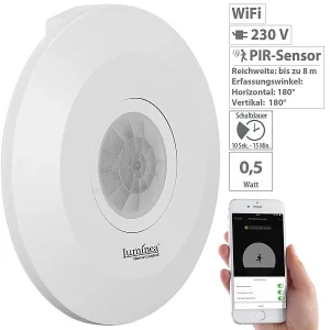 Luminea Home Control WiFi Bewegungsmelder:2er-Set Extra-flacher WLAN-PIR-Bewegungsmelder Mit App, 360°, 230 Volt 17