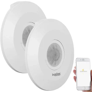 Luminea Home Control WiFi Bewegungsmelder:2er-Set Extra-flacher WLAN-PIR-Bewegungsmelder Mit App, 360°, 230 Volt 15