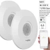 Luminea Home Control WiFi Bewegungsmelder:2er-Set Extra-flacher WLAN-PIR-Bewegungsmelder Mit App, 360°, 230 Volt 8