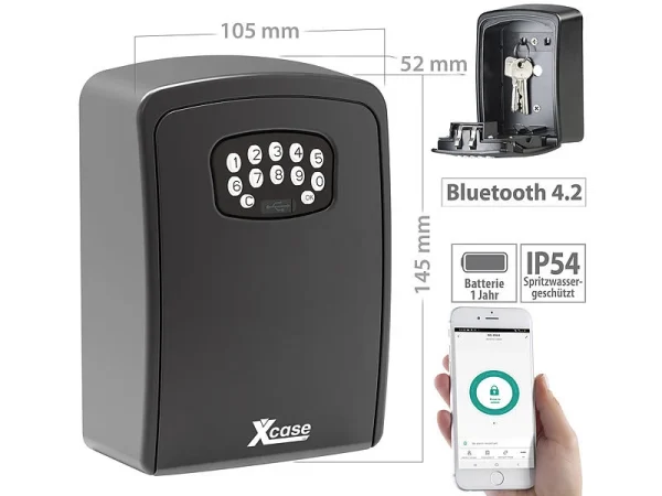 Xcase Bluetooth-Schlüsselsafe:2er Set Mini-Schlüssel-Safe Mit Bluetooth Und App, IP54 9