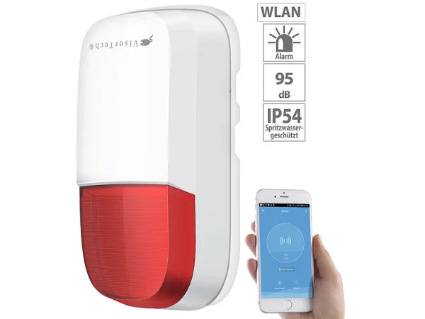 VisorTech Alarmsirene:WLAN-Outdoor-Sirene Mit Blinklicht Und 95 DB, IP54, ELESION-kompatibel 1