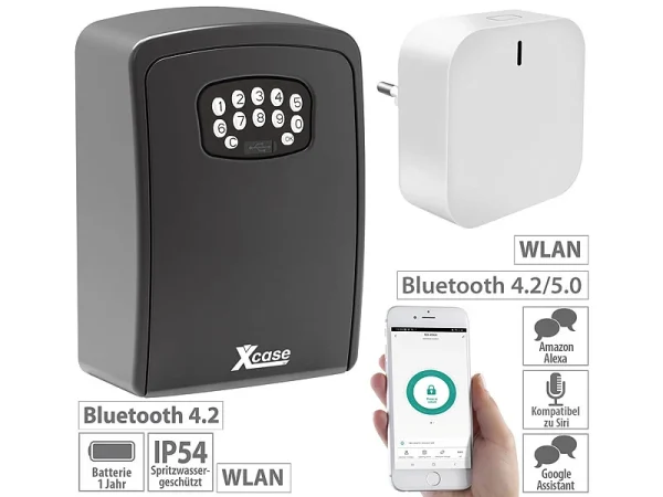 Xcase Schlüsseltresor Mit App:Mini-Schlüssel-Safe Mit App Und WLAN-Gateway Mit Bluetooth-Mesh, IP54 1