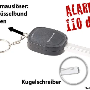 VisorTech Schlüsselalarm:2er-Set Personenalarm Im Autoschlüssel-Design, 110-dB-Sirene, Kuli 36