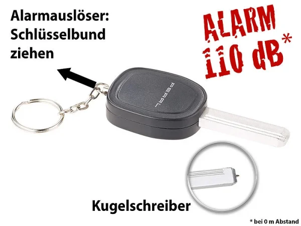 VisorTech Schlüsselalarm:2er-Set Personenalarm Im Autoschlüssel-Design, 110-dB-Sirene, Kuli 13