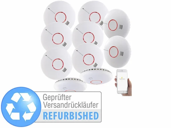 VisorTech Rauchmelder Mit Apps:10er-Set WLAN-Rauch- & Hitzemelder, Versandrückläufer 1