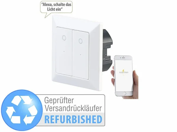 Luminea Home Control Lichtschalter-Taster:Doppel-Lichttaster Mit WLAN, App, Für Siri, Versandrückläufer 1