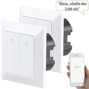 Luminea Home Control Taster:2er-Set Doppel-Lichttaster Mit WLAN, App Und Sprachsteuerung 12