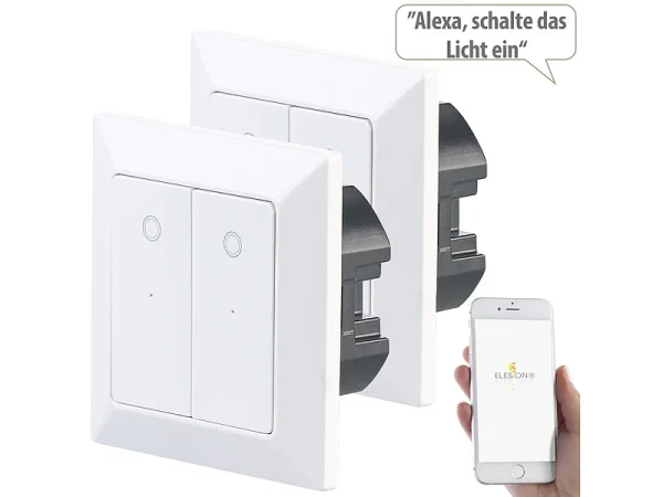 Luminea Home Control Taster:2er-Set Doppel-Lichttaster Mit WLAN, App Und Sprachsteuerung 3