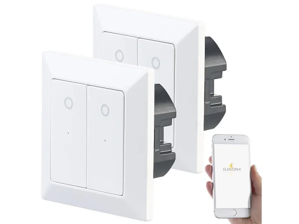 Luminea Home Control Taster:2er-Set Doppel-Lichttaster Mit WLAN, App Und Sprachsteuerung 4