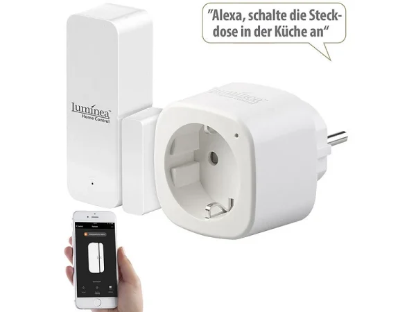 Luminea Home Control Fensteralarm:Smarte Steuerung Für Abluft, Heizung, Licht, WLAN-Sensor & -Steckdose 3