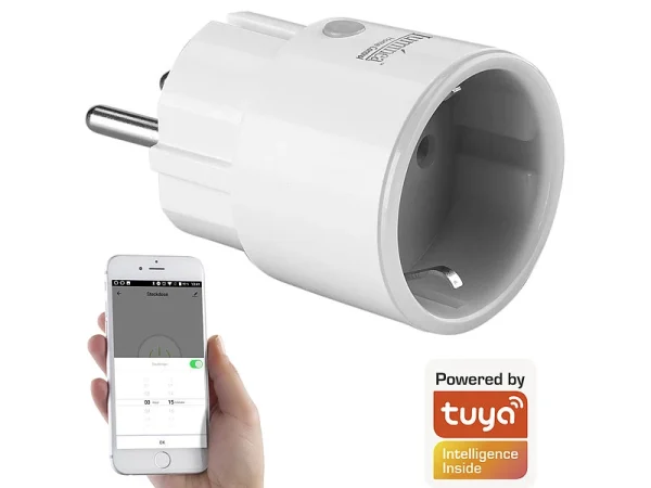 Luminea Home Control WLAN Stecker:2er-Set Mini WLAN-Steckdose, App, F. Amazon Alexa, Google Assist., 16A 3