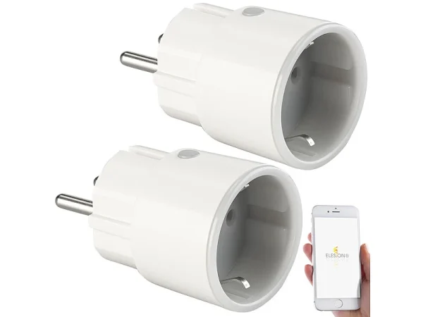 Luminea Home Control WLAN Stecker:2er-Set Mini WLAN-Steckdose, App, F. Amazon Alexa, Google Assist., 16A 1