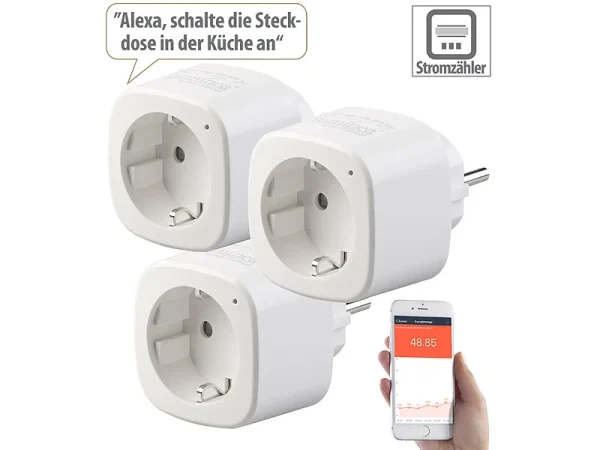 Luminea Home Control 3er-Set WLAN-Steckdosen Mit Energiekostenmesser, App & Sprachsteuerung 4