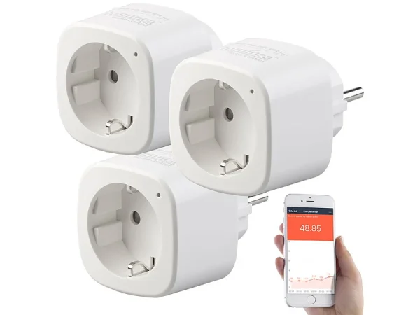 Luminea Home Control 3er-Set WLAN-Steckdosen Mit Energiekostenmesser, App & Sprachsteuerung 1