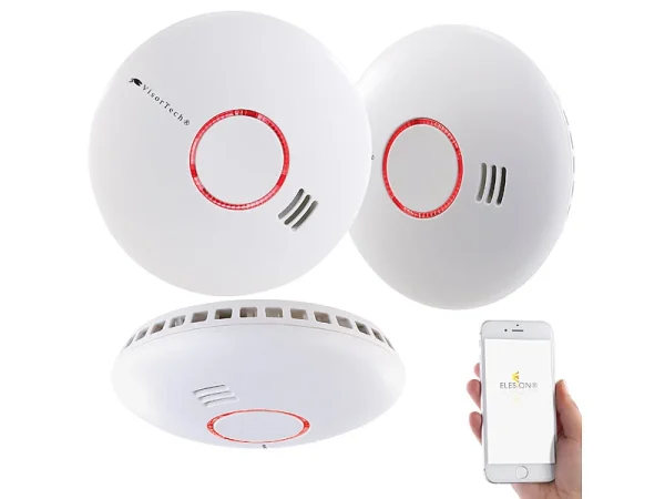 VisorTech Rauchmelder WLAN:3er-Set WLAN-Rauch- & Hitzemelder Mit Weltweiter App-Benachrichtigung 3