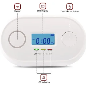 VisorTech Kohlenmonoxid Warner:WLAN-Kohlenmonoxid-Melder, LCD-Display, App, 85dB, Gem. DIN EN 50291-1 25