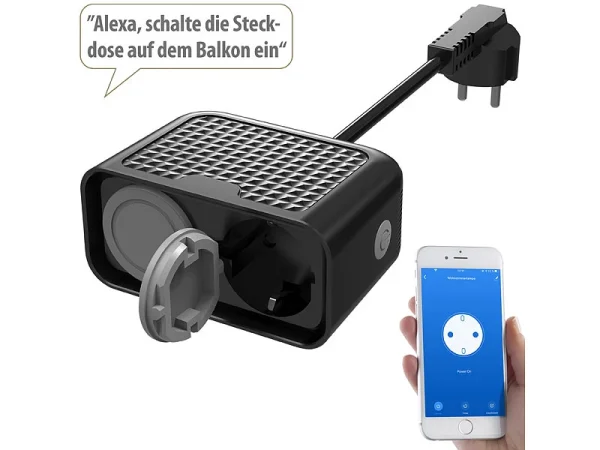 Luminea Home Control Aussensteckdose:Outdoor-WLAN-2-fach-Steckdose Komp. Zu Amazon Alexa & Google Assistant 3